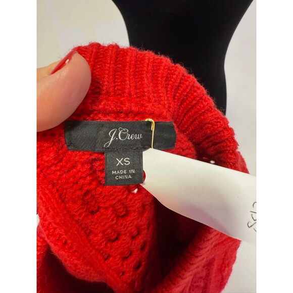 J crew red cable knit pom pom detail wool blend crewneck sweater - Picture 8 of 8